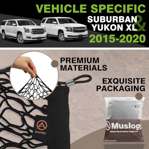 Truck Bed Cargo Net Trunk Netting Compatible with 2015-2020 Chevy Suburban | GMC Yukon XL Accessories, Pickup Cargo Organizer SUV Sedan Storage Net w/Heavy Duty Carabiners - style: 2015-2020 Suburban & Yukon XL