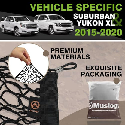 Truck Bed Cargo Net Trunk Netting Compatible with 2015-2020 Chevy Suburban | GMC Yukon XL Accessories, Pickup Cargo Organizer SUV Sedan Storage Net w/Heavy Duty Carabiners - style: 2015-2020 Suburban & Yukon XL
