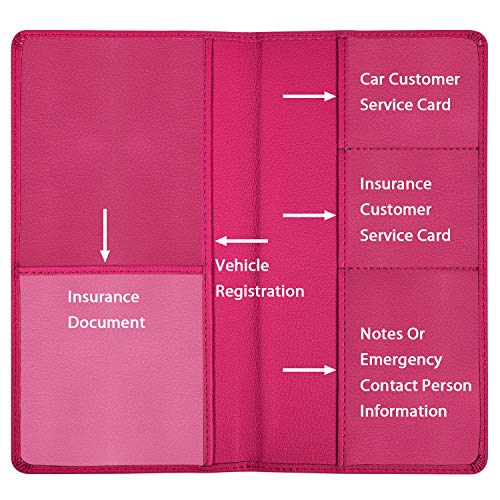 Wisdompro Car Document Holder Organiser, PU Leather Vehicle Insurance and Registration Holders Wallet Case for ID Card, Driving Licence, Key Contact Information Cards - color: Light Hot Pink