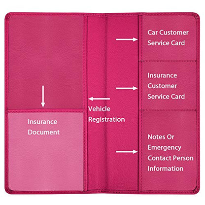 Wisdompro Car Document Holder Organiser, PU Leather Vehicle Insurance and Registration Holders Wallet Case for ID Card, Driving Licence, Key Contact Information Cards - color: Light Hot Pink