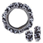 X AUTOHAUX Elastic Leopard Pattern Fluffy Car Steering Wheel Cover with Handbrake Gear Shift Cover Set Universal Gray - color: Gray