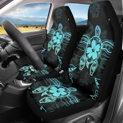 Blue Sea Turtle Front Car Seat Cover Hibiscus Car Seat Covers Front Seats Set of 2 Removable Automotive Accessories Anti-Slip Back Fabric for Most Cars Sedans SUVs - color: Blue Sea Turtle Hibiscus