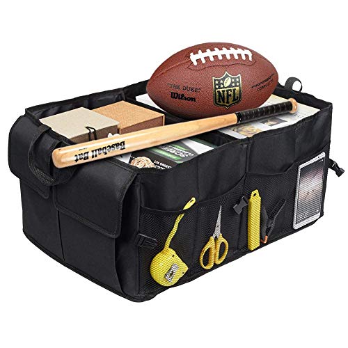 Car Trunk Backseat Organizer for SUV, 8 Pocket Waterproof, Dust-proof, Sturdy Foldable Cargo Net Storage for More Trunk Space with Adjustable Straps, Black