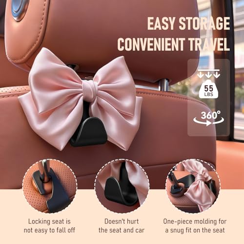 Car Seat Headrest Hook Bow Hooks for Car Bow Car Accessories 2 Pack Hanger Storage Organizer Universal for Handbag Purse Coat fit Universal Vehicle Car (Pink)