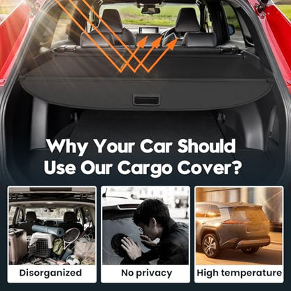 Powerty Retractable Cargo Cover for 2019-2025 Toyota RAV4, Canvas Texture Trunk Cover Privacy Screen Rear Security Shade for RAV4 Accessories (with Extented Cover) - size: 2019-2025 | Toyota RAV4 | Extra Flaps