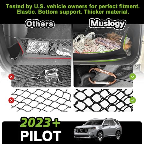 Truck Bed Cargo Net Trunk Netting Compatible with Honda Pilot 2023-2026 | 2026+ Passport Accessories, Pickup Cargo Organizer SUV Sedan Storage Net w/Heavy Duty Carabiners - style: 2023+ Pilot