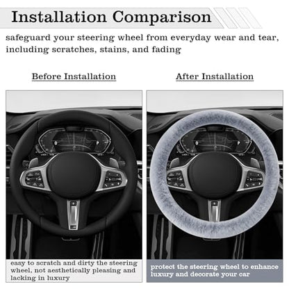 Furry Warm Steering Wheel Cover, Universal 14.5-15 Inch Winter Plush Warm Steering Wheel Cover, Soft Fluffy, Anti-Slip Design, Soft Texture (Gray) - color: Gray Plush