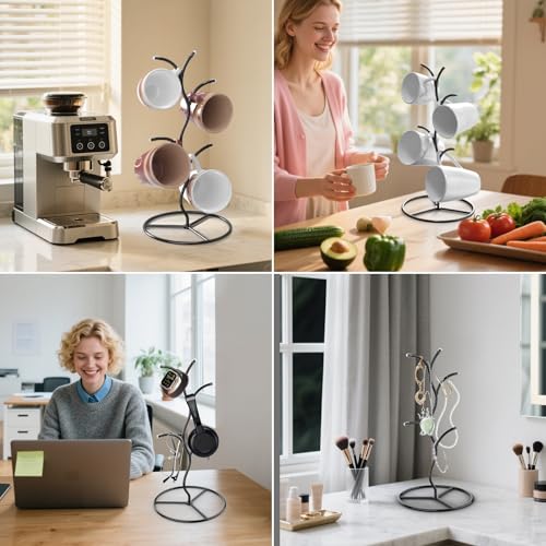 Beesini 2 Pack Mug Holder, Metal Coffee Mug Holders Tree, Decorative Mug Rack, Mug Cup Tree for Kitchen Decor Organizer, Black