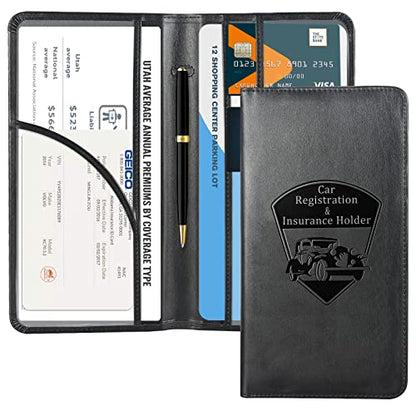 CoBak Car Registration and Insurance Holder - Vehicle Glove Box Car Organizer, Auto Truck Comparment Accessories Case for Essential Document, Driver License, Cards - color: A-Black