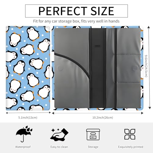 Premium Car Registration and Insurance Card Holder, Cute PU Leather Car Document Holder, Vehicle Glove Box Car Organizer with Magnetic Closure for Driver License, Cards Blue Penguin - color: Blue Penguin