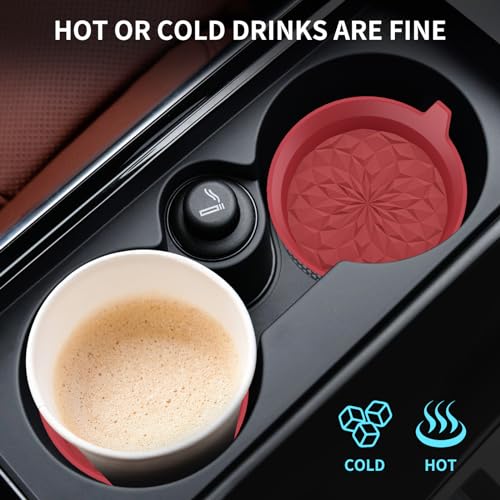 ME.FAN Car Cup Coasters [4 Pack] Silicone Car Coasters/Automotive Cup Mats - Universal Non-Slip Recessed Car Interior Accessories - Car Cup Holder Insert Coasters Wine Red - color: 4pack-wine Red