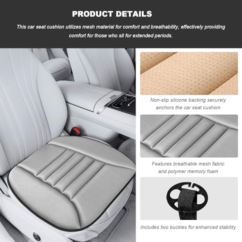 Car Seat Cushion, Breathable Driver Seat Protector with 1.2" Thick Comfortable Memory Foam, Universal Non-Slip Chair Pillow Pressure Relief Cushion Pad for Car Home Office (Gray) - color: Gray