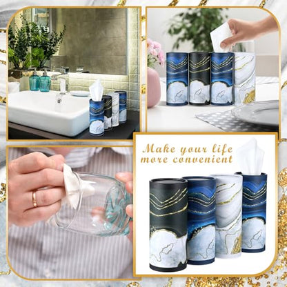12 Pack Car Tissue Cylinder Holder Bulk with 3 Ply Facial Tissues, Round Napkin Holders for Car Cup Holder Cylinder Travel Paper Tubes Bulk Round Napkin Boxes Packs(Marble) - style: Marble