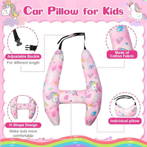 Chunful H-Shape Car Seat Pillow for Kids Car Travel Pillow for Kid Children Vehicle Sleeping Head Support Back Seat Adjustable Head Neck and Shoulder Support for Long Trips Sleeping (Unicorn)
