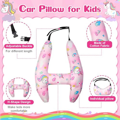 Chunful H-Shape Car Seat Pillow for Kids Car Travel Pillow for Kid Children Vehicle Sleeping Head Support Back Seat Adjustable Head Neck and Shoulder Support for Long Trips Sleeping (Unicorn)