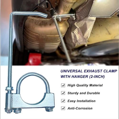2" Universal Exhaust Clamp With Hanger, Muffler Hanger Exhaust Pipe Hanger for Cars, Trucks - size: 2"