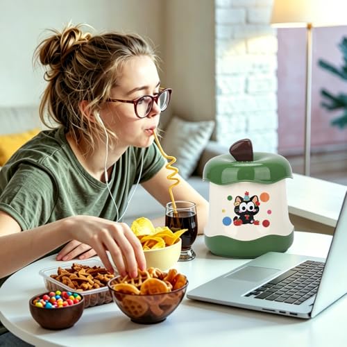 Cute Mini Desktop Trash Can - Small Desk Garbage Bin with One-Touch Press Lid - 6.3 Inch Plastic Waste Basket for Home Office, Bedroom, Vanity, Car - Cat Design (Green)