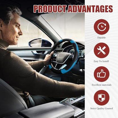 Car Steering Wheel Cover, Steering Wheel Protector, Universal 14.5-15 Inch Microfiber Leather Breathable Auto Steering Wheel Covers, Carbon Fiber Steering Wheel Cover for Women Men (Blue) - color: Blue