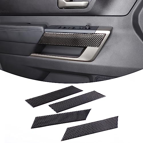 Car Inner Door Panel Strip Trim Compatible with Toyota Tundra 2022+/Sequoia 2023+, Soft Carbon Fiber Front Rear Door Handle Panel Cover Decorative Sticker Accessories(Without Memory Seat Switch Hole) - color: Real Carbon Fiber