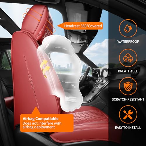 Burgundy Leather Seat Covers for SUV Full Set,Contoured Universal Precision Fit Heavy-Duty Nappa Leather Automotive Seat Covers for Cars,Style1 Wine Red - color: Red Full Coverage