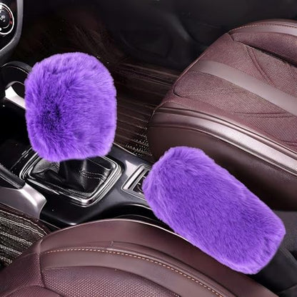 Hovom 2PCS Fluffy Car Gear Shift Knob Cover & Handbrake Cover, Soft Plush Hand Brake Handle & Gear Shift Cover for Women Girls, Universal Comfortable Warm Furry Car Accessories (Purple) - color: Purple