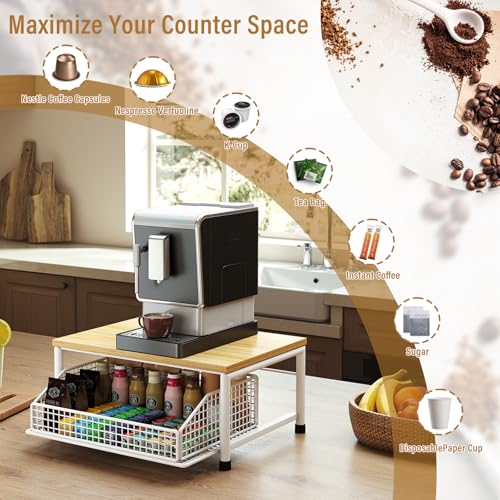 Funecy Coffee Pod Drawer,Coffee Machine Storage Rack,Home Kitchen Counter Coffee Bar Organizer,Storage Basket Drawer (White) - color: White