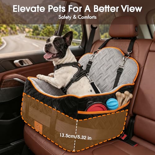 Dog Car Seats for Small Medium Dogs up to 35 lbs – Dog Booster Car Seat with 5.3-Inch Memory Foam, Dual Safety Leashes, Detachable Washable Cover & Storage Pockets, Soft Travel Dogs Bed (Black)