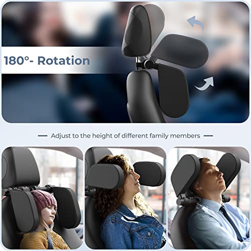 Adjustable Car Headrest Pillow, Road Pal Headrest, U-Shaped Travel Sleeping Pillow for Kids & Adults, Head Neck Support Only Suitable for Car Seat Headrest with Poles, Black - color: Black
