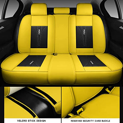 INZU Cute Rabbit Comfortable Leather Auto Car Seat Covers Front & Rear Seat Protector Fit Sedan SUV 5 Seats Full Set Universal Fit (Black Yellow) - color: Black Yellow