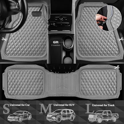 CAR PASS Heavy Duty Rubber Car Mats, Gray Deep Dish All-Weather Car Floor Mat Full Set Durable Anti-Slip 3D Rhombus Waterproof Trim Fit Liner Universal Fit Automotive,Sedan,SUV,Truck, 3 Pcs Light Gray - color: light gray