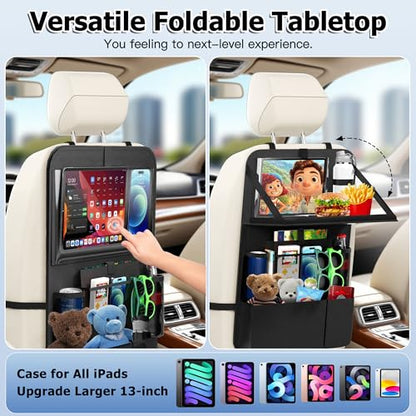 KaiCross Backseat Car Organizer with Upgraded Foldable Tray, Car Seat Organizer for Kids, Travel Accessories with 9 Storage Pockets,Car Seat Organizer Backseat with Touch Screen-1 Pack - size: 1 Pack