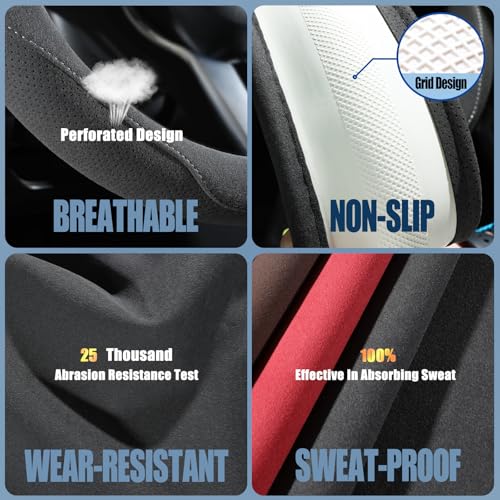 Gray Faux Suede Steering Wheel Cover, Breathable Non-Slip Sweat-Proof Wear-Resistant No Pilling, Warm in Winter and Cool in Summer, Universal 15 inch - color: Gray, size: Round-M[14.5''-15'']