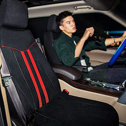 CAR-GRAND Universal Stylish Piping Cloth Car Seat Covers Full Set, Breathable and Washable Automotive Seat Covers with Air Compatible,3 Zipper Bench Design,Fit 90% SUV,Truck,Sedan (Black and Red) - color: Black-Red