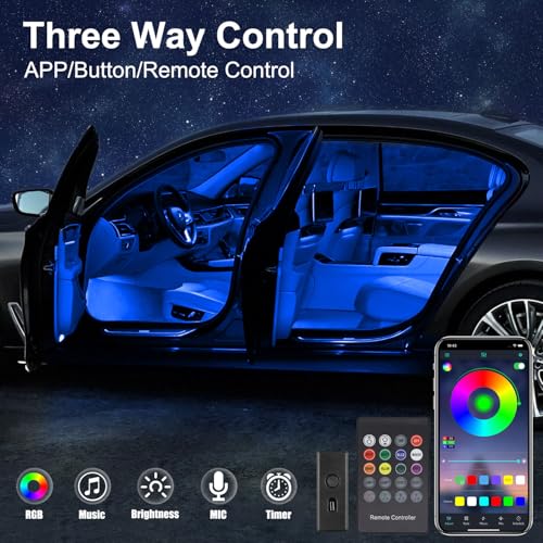 Interior Car LED Strip Lights with Wireless APP & Remote Control, RGB 2 in 1 Car Ambient Lighting Kit with 158 Inches Fiber Optic, Inside Neon Dash Strip with Music Mode