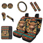 Dreaweet Car Seat Covers Full Set with Steering Wheel Cover/Armrest Cover/Seatbelt Covers/Cup Coasters/Gear Shift Cover/Handbrake Cover,12 Pcs Aztec Highland Cow Sunflower Car Accessories Deocr - color: Aztec Highland Cow Sunflower
