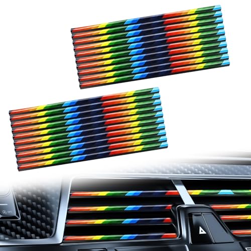 Automotive 20PCS Universal Car Air Conditioner Vent Trim Decoration Strip Bendable Vent Outlet Trim for Most Cars SUVs and Trucks with Straight Grilles, Rainbow - color: Rainbow