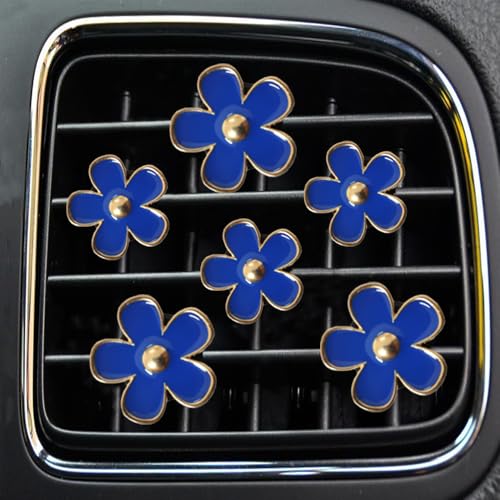 Air Vent Clips - 6 Pcs Daisy Flower Car Decoration for Air Vent & Conditioning - Handmade Car Interior Accessories Decor - Cute Charm & Gifts for Women - color: Deep Blue,Deep Blue,Deep Blue