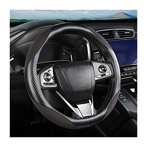 Steering Wheel Cover for Women and Men, Carbon Fiber Plush Steering Wheel Cover Soft Anti-Slip Comforting, Universal 15 Inches Steering Wheels Accessories (Carbon Fiber Black/Gray) - color: Carbon Fiber Black/Gray