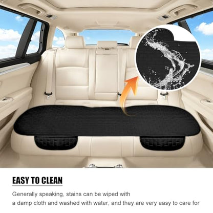 Car Back Seat Cover, Linen Breathable Vehicle Rear Seat Protector with Storage Pocket, Anti-Slip Comfy Automotive Rear Bench Bottom Cushion Mat, Universal for Truck Van Sedan (Black)