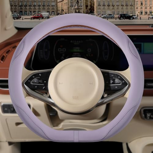 Nappa Leather Purple D Shape Steering Wheel Cover, Advanced Microfiber Leather Non-Slip Breathable Fabric, Warm in Winter and Cool in Summer, Universal 15 inch - color: Purple, size: D Shape-M[14.5''-15'']