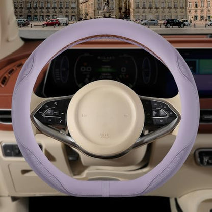 Nappa Leather Purple D Shape Steering Wheel Cover, Advanced Microfiber Leather Non-Slip Breathable Fabric, Warm in Winter and Cool in Summer, Universal 15 inch - color: Purple, size: D Shape-M[14.5''-15'']