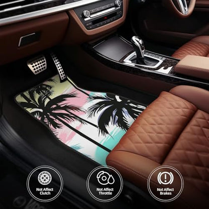 Universal Fit Car Floor Mats, Watercolor Tropical Hawaii Coconut Palm Trees Set of 4pcs Car Carpet Fit for SUV, Vans, Sedans, Trucks - color: Hawaii Coconut Palm Trees
