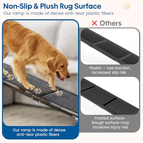 HBTower 63" Long x 17.3" Wide Folding Dog Ramp for Large Dogs Up to 250lbs - Portable Pet Ramp with Non-Slip Surface, Extra Wide Dog Car Ramps for Car, SUV, Truck & High Beds - size: 63" L x 17.3" W