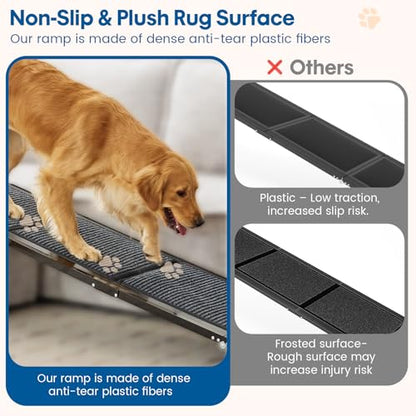 HBTower 63" Long x 17.3" Wide Folding Dog Ramp for Large Dogs Up to 250lbs - Portable Pet Ramp with Non-Slip Surface, Extra Wide Dog Car Ramps for Car, SUV, Truck & High Beds - size: 63" L x 17.3" W