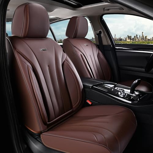 Coverado Front Seat Covers for Cars, Universal Car Seat Covers, 2 PCS Waterproof Leather Seat Cover, Driver Seat Covers Front Car Seat Protector, Breathable Car Seat Cushions Fit for Most Cars, Coffee - color: Coffee, size: FrontPair