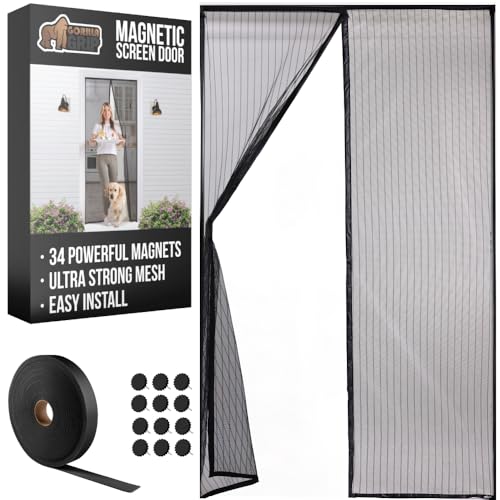 GORILLA GRIP Magnetic Screen Door, Hands Free Mesh Curtain Keeps Bugs and Mosquitos Out, Automatic Magnet Closure, Heavy Duty Patio Sliding Dog Doors Cover, Window Screens Protector, Black 39x83 - size: 39" x 83"