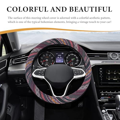 Boho Steering Wheel Cover, 15 Inch Coarse Flax Cloth Ethnic Style Anti-Slip Car Wheel Wrap, Universal Breathable Bohemian Steering Wheel Protector for Cars Vans Trucks (J) - color: J