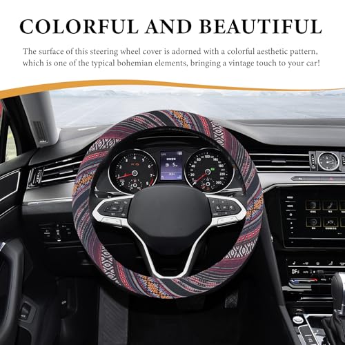 Boho Steering Wheel Cover, 15 Inch Coarse Flax Cloth Ethnic Style Anti-Slip Car Wheel Wrap, Universal Breathable Bohemian Steering Wheel Protector for Cars Vans Trucks (J) - color: J