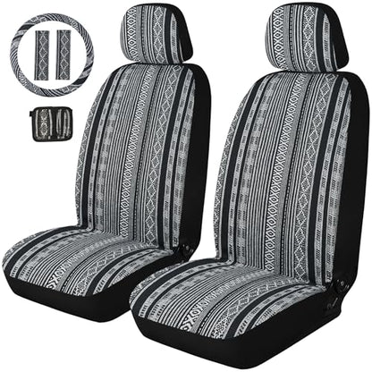 Baja Saddle Blanket Car Seat Covers, Boho Striped Woven Front Seat Protectors, Breathable & Washable Interior Covers, Universal Fit for Most Cars SUVs Trucks, Airbag Compatible, White, 8 pcs. - color: WHITE