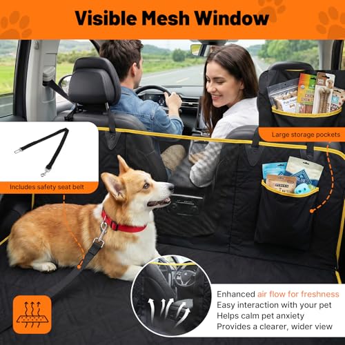 Dog Back Seat Cover, 600D Heavy Duty Durable Rear Seat Protector Waterproof Dog Hammock for Car Scratch Proof with Nonslip Universal for Sedan, Trucks and SUV (Black) (Black)